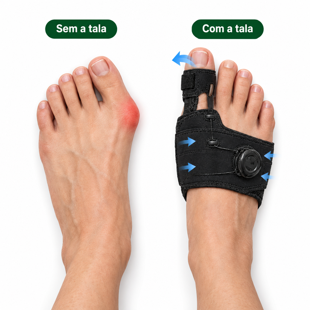 Sem a tala e com a tala Sossego: posição do dedo grande