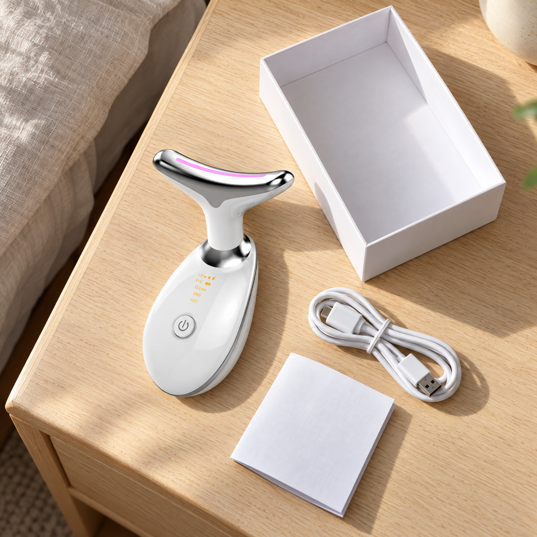 Aparelho LED com cabo USB e manual